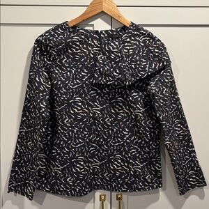 COS Bow Detail Blue Brown White Abstract Long Sleeve Top Blouse Size 4